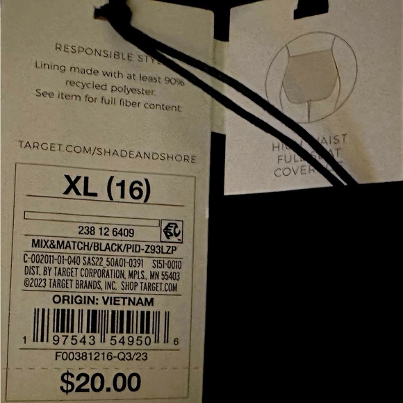 NWT XL Shade and Shore bottom black swimwear. High waisted brief - Picture 2 of 3